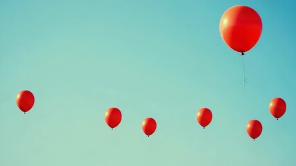Several red balloons floating in clear blue sky - Powered by Adobe