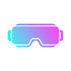 Minimal flat vector icon of a VR headset with glowing lenses, tech gradient (purple and cyan), futuristic look, isolated.