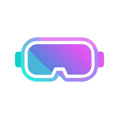 Minimal flat vector icon of a VR headset with glowing lenses, tech gradient (purple and cyan), futuristic look, isolated.