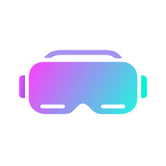 Minimal flat vector icon of a VR headset with glowing lenses, tech gradient (purple and cyan), futuristic look, isolated.