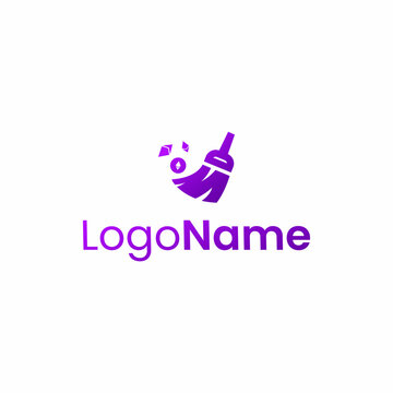 Cleaning Service Logo Design &ndash; Modern Purple Broom Icon Vector