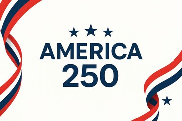 America 250 Typography with Stars and Patriotic Ribbon Sides