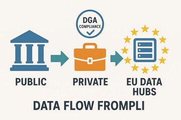 Fototapeta premium EU Data Flow Diagram with Public and Private Sectors
