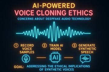 Obraz premium AI Voice Ethics Infographic with Responsible AI Use and Data Privacy for Technology