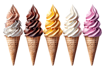 Unique Styles Lined Up Neatly Dessert Isolated Transparent Background Variety Soft Serve Template Branding Social Media Poster Banner Marketing Ecommerce Web Print Copy Space SEO Optimized Serene