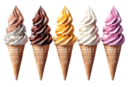 Unique Styles Lined Up Neatly Dessert Isolated Transparent Background Variety Soft Serve Template Branding Social Media Poster Banner Marketing Ecommerce Web Print Copy Space SEO Optimized Serene