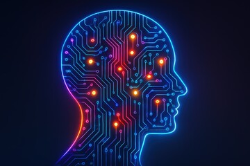 Circuit Head Silhouette Representing Artificial Intelligence