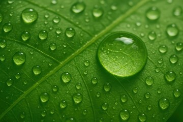 Fototapeta premium Green Leaf with Water Droplets Closeup