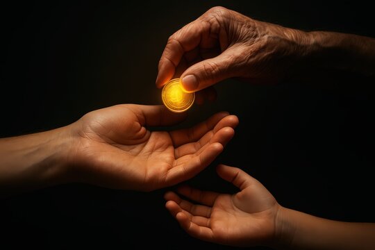 Generational Wealth Concept with Hands Passing Coin