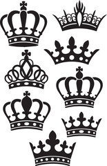 crowns silhouette vector sets minimal on white background