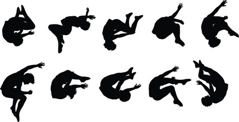 Man Performing Acrobatic Flips Silhouettes, Gymnastics, Parkour, Free Running, Athletic Movements, Jumping, Somersaults, Acrobatics Sequence, Extreme Sports, Action Poses