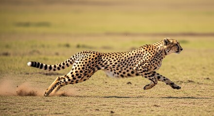 Fototapeta premium Fast Cheetah Running at Full Speed Across a Golden Savanna Grassland