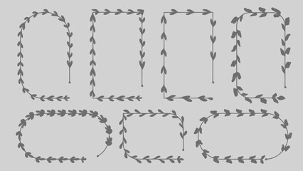 Hand drawn botanical borders and frames set. Vintage vector elements for text and wedding invitations.