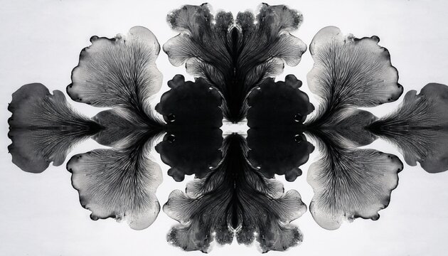 abstract symmetrical ink blot composition with mirrored organic shapes creating a rorschach test like design
