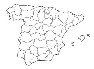 Outline vector map of Spain. Administrative and political regions and provinces.