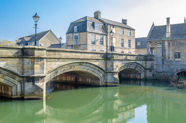 Buildings on the bank of the River Welland in Stamford, UK