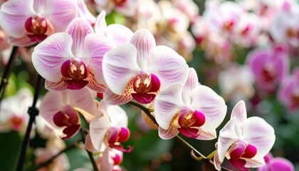 Elegant close-up captures of blooming orchids in a soft, natural lighting conditions