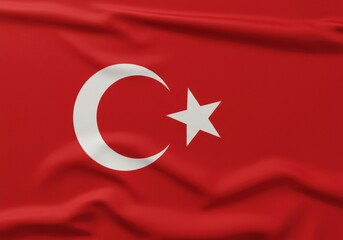 Obraz premium Waving red national flag of Turkey with white crescent moon and star symbol