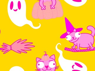 Halloween animals seamless cats pattern for wrapping paper and fabrics and linens and kids clothes print