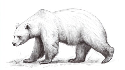 Fototapeta premium Walking brown bear sketch wildlife illustration