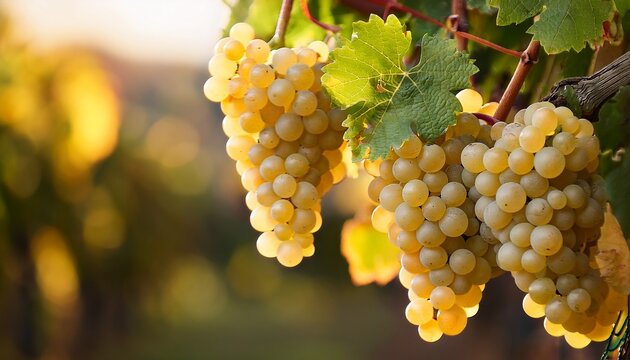 ripe chardonnay grapes on vine