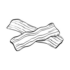 Bacon hand drawn art. Modern abstract breakfast food print doodle ink style, trendy whimsical sketch for cafe poster, menu design or banners. Vector illustration