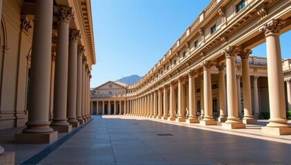 Fototapeta premium Elegant classical colonnade with Corinthian columns and graceful arcades, creating a majestic architectural scene, stock photo, photography, elegant