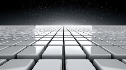 White cubes form a path to a starlit void