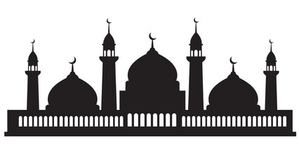 Mosque silhouette vector. Islamic architecture building with domes and minarets.