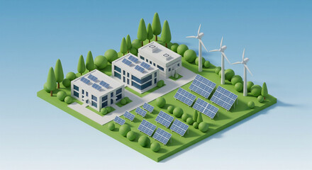 miniature eco island with wind and solar power station