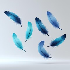 An elegant illustration of several blue feathers