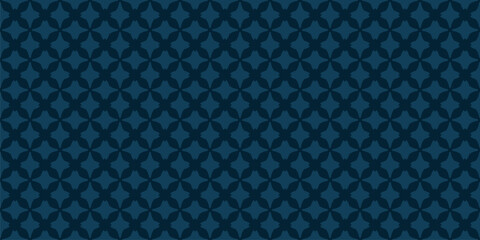 Geometric seamless pattern. Abstract vector dark blue ornament texture with cross shapes, tiles, grid, lattice. Simple elegant background in gothic style with medieval motifs. Repeat design for decor