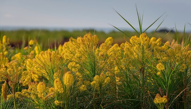 blooming yellow nutsedge cyperus esculentus is a common invasive weed identifiable by its distinctive yellow brown flower clusters it thrives in moist soil quickly spreading and competing