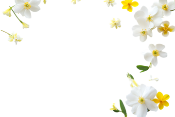 Beautiful floral arrangement with white and yellow blossoms on a black background design space for text  | png cutout isolated on a transparent backdrop