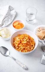 Tomato sauce cabbage stew in a bowl