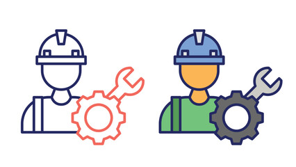 Worker icon outline and color set for Labor Day.Vector illustration.