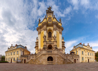 Obraz premium Baroque-style St George Cathedral in Lviv, Ukraine, with ornate facade and front staircase