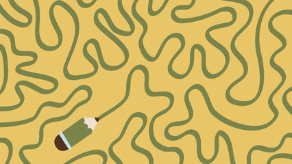 Abstract Background with Waves and Pencil.Trendy Retro Illustration 60s, 70s. Bold Colors.