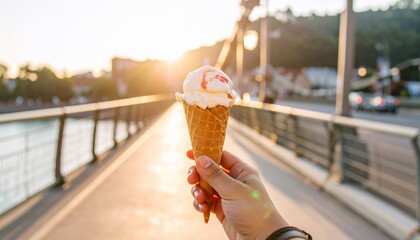 Sunset Ice Cream Treat on a Bridge