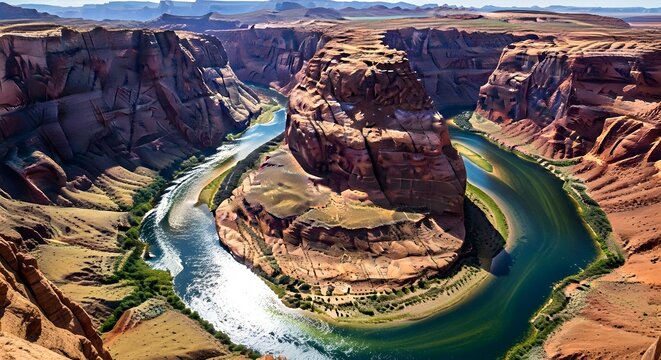 Iconic horseshoe bend in arizona showcases the colorado river carving through dramatic red rock desert landscape under a clear blue sky