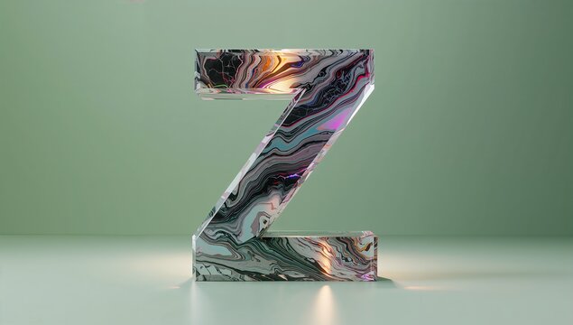 Standing 3D stylized letter Z creating modern art display in studio, with marble pattern - Powered by Adobe