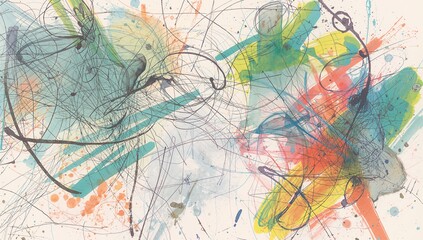 Obraz premium Displaying abstract watercolor and ink painting in gallery, showing turquoise and orange splashes