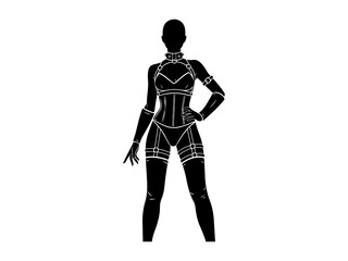 BDSM Female Dominatrix outfit silhouette vector illustration