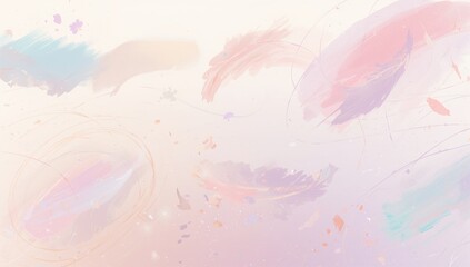 Floating pastel brush strokes and feather shapes drifting across digital canvas, with sparkles