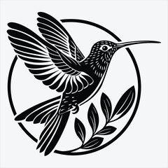 Fototapeta premium Hummingbird line art White background illustration Generative Ai