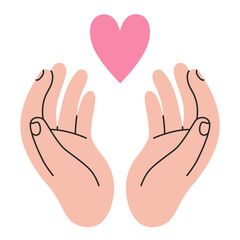 Hands holding heart. Love, care, kindness and protection concept. Trendy modern vector illustration isolated on white background, hand drawn, flat design