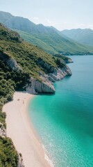Serene emerald waters and secluded beach amidst lush green mountains
