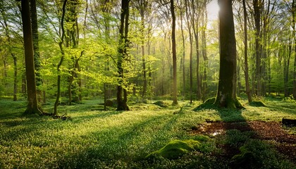 Fototapeta premium spring woodland a forest in springtime a scene of lush greenery and budding leaves