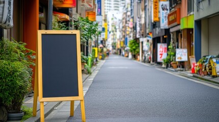 Blank chalkboard sign on city sidewalk