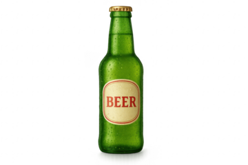 Green beer bottle with condensation and transparent background